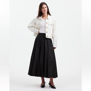 NWT Madewell Black Poplin Smocked Bubble Midi Skirt